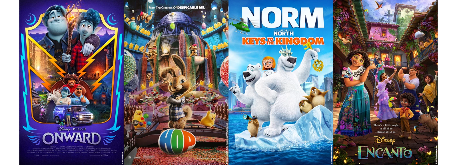 Siblings Day (4/10): Onward, Easter (4/17): Hop, Earth Day (4/22): Norm of the North: Keys to the Kingdom, Spanish Language Day (4/23): Encanto